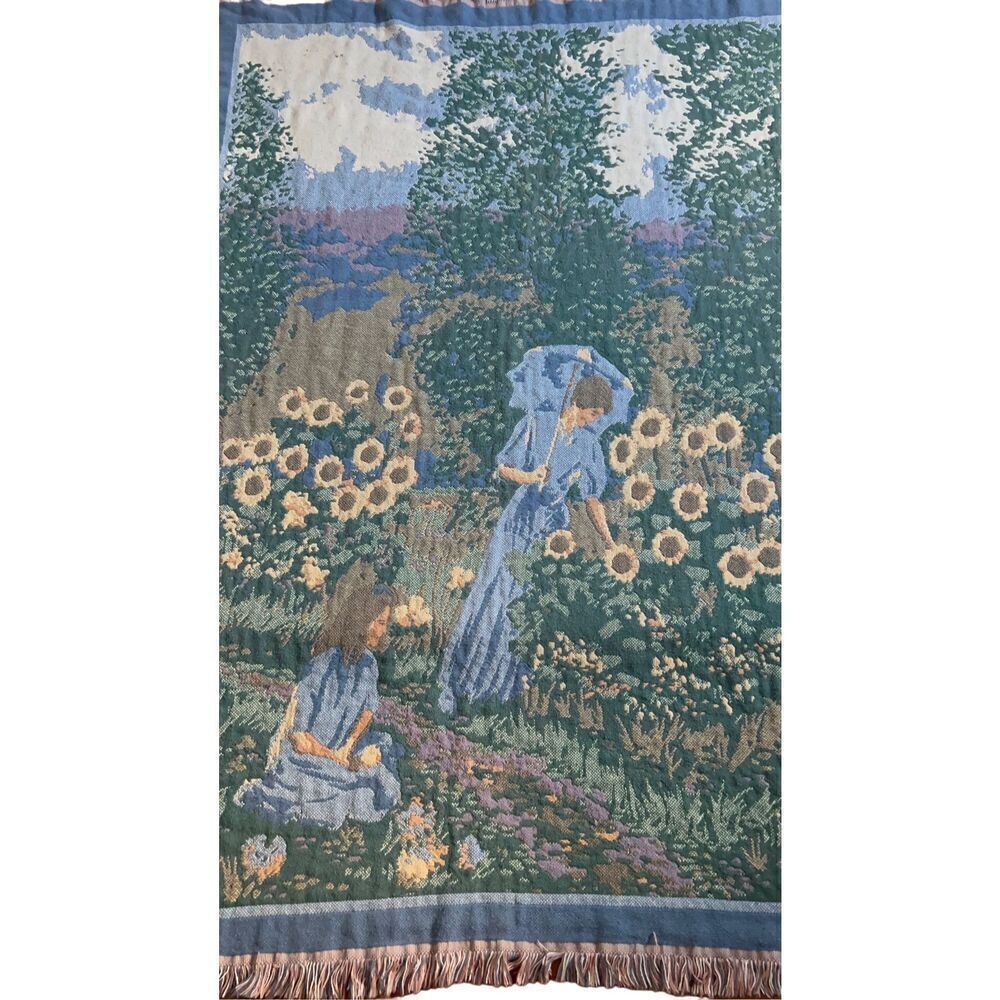 Monet Cotton Jacquard Tapestry Throw Triple Weave Bradlees  w/ Fringe Trim Edges - Picture 3 of 9